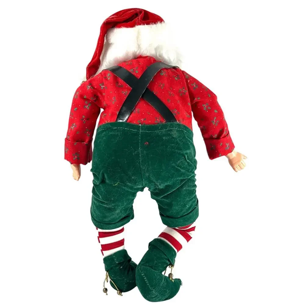 Vintage 13” Santa Claus Elf Doll Figure Poseable Christmas Decor Striped Legs